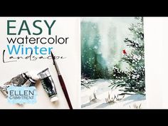 an easy watercolor winter landscape with brush and acrylic paint is shown in this video