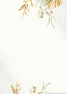 a white background with gold leaves and flowers on it's edges, as well as an empty space for the text