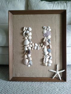 the letter m is made out of seashells and starfish