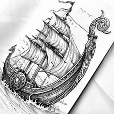 Dazzling Ship Tattoo Files Vikings Ship, Biomechanical Tattoo, Norse Tattoo, Mehndi Patterns, Ship Tattoo, Trash Polka, Viking Ship, Cultural Celebration