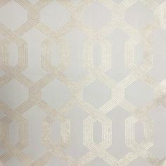 a white and gold wallpaper with hexagonal design on it's side