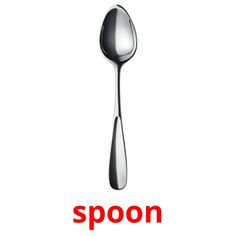 spoon with the word spoon written in red on it and an image of a fork