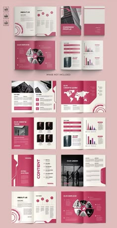 a pink and white brochure is displayed on a pink background with red accents