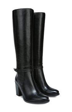 This chic, tall boot on a stacked heel transitions from day to night seamlessly with anatomically sculpted cushioning that keeps you comfy. 3 1/4" heel 14 1/2" shaft; 14 1/2" calf circumference Side zip closure N5 Contour cushioned footbed Leather upper/textile lining/synthetic sole Imported Women's Shoes Wide Shaft Boots, Ridding Boots, Wide Calf Knee High Boots, Outfit Botas, Black Boots Tall, Tall Leather Boots, Collage Background, Tall Boot, Boots High