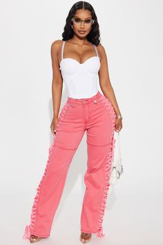 Available In Neon Pink. Straight Leg Jean Lace Up 10.5" High Rise 32" Inseam Low Stretch Disclaimer: Due To The Specialized Wash Process, Each Garment Is Unique. 98% Cotton 2% Elastane Imported | Veronika Lace Up Stretch Straight Leg Jeans in Neon Pink size 3 by Fashion Nova Search By Photo, Mark Price, Pink Fashion, Neon Pink, Straight Leg Jeans, Leg Jeans, Fashion Nova, Straight Leg, High Rise