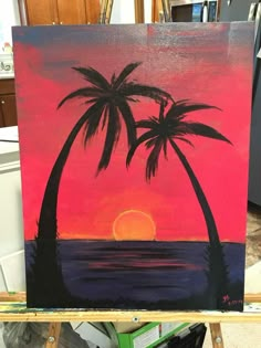 Drawing Sunset, Diy Canvas Art Easy, Sunset Canvas Painting, Disney Canvas Art, Night Sky Painting, Desain Buklet, Canvas Art Projects, Hippie Painting