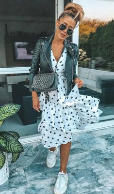 Simple Spring Outfits, Outfits Primavera, Outfit Elegantes, Trendy Spring Outfits, Best Leather Jackets, Leather Dresses, Black Leather Jacket, Home Fashion