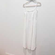 This Is A White Midi Dress With Adjustable Straps! Never Worn! H&m Casual Cotton Midi Dress, H&m White V-neck Midi Dress, Fitted White Midi Dress By H&m, White H&m Beach Dress, Silk Kimono Dress, Jersey Shirt Dress, Forever 21 White Cotton Dress, Long Sleeve Chiffon Dress, White Midi