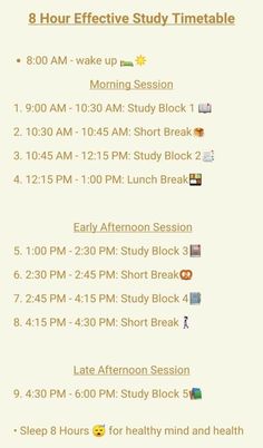 the 8 hour schedule is shown with different times to go on each day and night