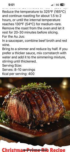 the menu for christmas time in the restaurant is shown with an image of a roasting beef