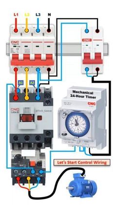 the wiring diagram for an electrical device with three switches and two timers, which are connected