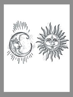 two sun and moon drawings on white paper