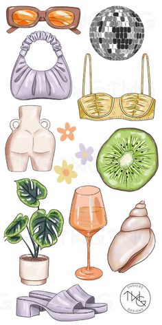 an illustration of various items that are in different colors