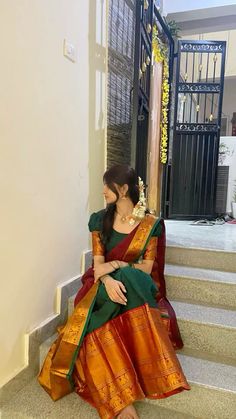 #pinterestinspired #trading #traditionalwear #sareelove Desi South Indian Aesthetic, Desi Party Wear Dresses, Langa Voni Aesthetic, South Indian Langa Voni, Traditional Langa Voni, Saree Styles South Indian, Traditional Lehenga Poses, Langa Voni Poses, Half Sari South Indian