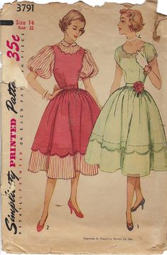 Dress w Scalloped Edges, Layered Circle Skirt, Bouffant Sleeves Sewing Pattern Size 14 Bust 32 The pattern is cut and complete. The envelope is shabby with multiple tears. All patterns are mailed in quality archival storage sleeves. 50s Dress Pattern, Vintage Dress Sewing Patterns, Vintage Clothes Patterns, Elizabethan Era, Cute Sewing Projects, Fashion 1950s, Hans Christian, Sewing Studio, Sewing Pattern Sizes