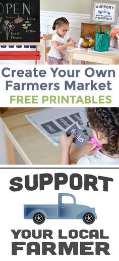 two pictures with the words, create your own farmers market and free printables