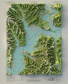 an image of a map with mountains and lakes in the middle, on top of water