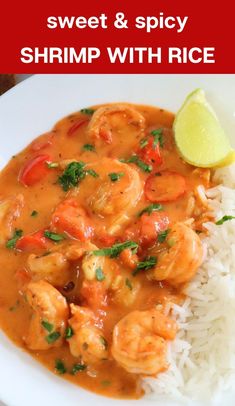 text: "sweet and spicy shrimp with rice" and photo of shrimps in sweet and spicy sauce served in white plate with rice Spicy Shrimp Recipe, Easy Cajun Shrimp, Shrimp With Rice, Cajun Shrimp And Rice, Sweet And Spicy Shrimp, Shrimp And Rice Recipes, Spicy Shrimp Recipes, Welcome To My Kitchen, Easy Cajun