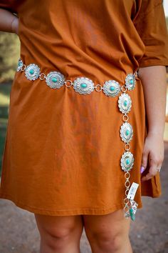 She Is Fearless Floral Silver Concho Link Belt She Is Fearless, Wine Boutique, Turquoise Belt, Link Belt, Southern Grace, Spring Essentials, Concho Belt, Swimwear Sale, Turquoise Color