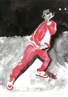 a drawing of a man in red and white