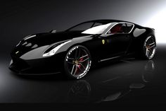 a black and white sports car on a dark background