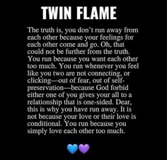 two hearts with the words twin flame written in black and white on it, against a dark background