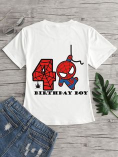 a spiderman birthday shirt with the number forty and his name is printed on it