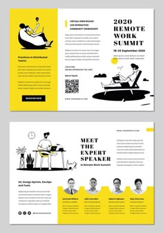 two fold brochure templates with yellow and black accents, one is for a man