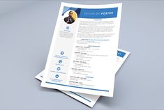 a blue and white resume template on top of each other, with the image of a woman