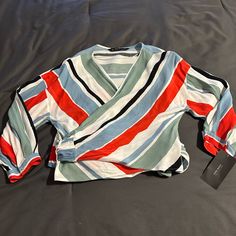 Zara Basic Collection. Size Small. 3/4 Sleeves. Wrap Shirt.Nwt Spring Striped V-neck Shirt, Trendy 3/4 Sleeve Top For Day Out, Red Long Sleeve Top For Spring, Trendy Tops With 3/4 Sleeves For Brunch, Casual Multicolor Shirt With 3/4 Sleeves, Casual Red Blouse With 3/4 Sleeves, White V-neck Long Sleeve Top For Spring, Multicolor 3/4 Sleeve Shirt For Summer, Chic Red Top With 3/4 Sleeves