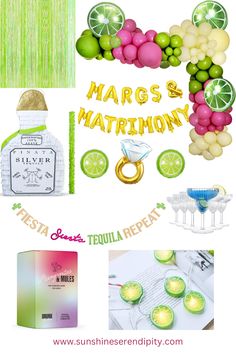 limes and lemons are arranged in the shape of letters that read margs & matrimony