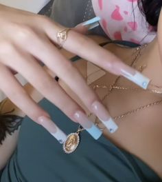 C Tip Acrylic Nails, Curved Nails Acrylic, Long Simple Nails, Simple Long Nails, Baby Blue Nails, Long Acrylic Nail Designs, Blue Acrylic Nails, Dope Nail Designs