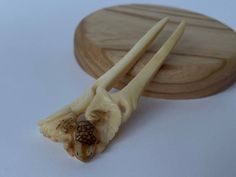 "Hand Carved Bone Hair Stick \"Frog\" Dimensions length-9 cm=3.5\" teeth length-6 cm=2.3\" width-2.4 cm =0.9\" With this exclusive hair stick you will feel yourself irresistible. It is pleasant to touch and well-kept hair. Completely hand carved of cow, ox bone and tonned." Animal Skull Hair Pin, Hair Stick Bun, Bone Hair Stick, Carved Hair Sticks, Wooden Hair Sticks Handmade, Whittling Hair Pin, Bun Holder, Unique Hair, Hair Fork