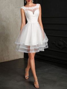 a - line / princess scoop neck sleeveless short tulle dress