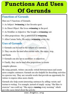 the functions and uses of gerunds in an english language text is shown below