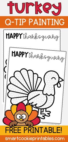 Image shows Turkey Q-Tip Painting Craft. (Free Printable) Turkey Activities Preschool, November Crafts Preschool, Turkey Crafts Preschool, Kindergarten Thanksgiving Crafts, Craft Turkey, Thanksgiving Activity Sheets, Printable Thanksgiving Crafts, Thanksgiving Lesson Plans, Thanksgiving Arts And Crafts