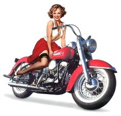 a woman sitting on top of a red motorcycle with the words get the style get go retro