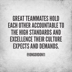 a quote on the topic of great teammates hold each other accountable to the high standards and excellence their culture expect and demands