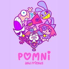 the cartoon character ponni and friends is surrounded by many other characters, including an owl