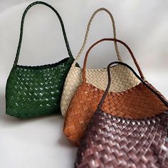 ✨ Elevate Your Style with this stunning Handmade Leather Woven Tote Bag! Whether you're heading to the beach or stepping out for a casual day, this bag is your perfect companion. Made from soft cowhide leather, it offers a luxurious feel while remaining durable for everyday use. Its retro design and woven texture add a touch of vintage charm, making it an essential accessory for any wardrobe. 📐 Dimensions: Bag Size: 30 cm (11.8") Length x 18 cm (7") Height x 10 cm (4") Width (Not Including Strap) Strap Size: 27 cm (10.7") 🎨 Available Colors: Pearl White: A timeless and elegant choice. Brown: Rich and warm, perfect for any outfit. Coffee: A deep, earthy tone for a sophisticated look. Green: Vibrant and unique, for those who love to stand out. 🌟 Key Features: Cowhide Leather: Crafted from Unique Leather Handbags, Dragon Diffusion Bag Outfit, Dragon Diffusion Bag, Soft Leather Pouch, Wardrobe Dimensions, Woven Leather Tote, Woven Purse, Woven Leather Bag, Unique Tote Bag