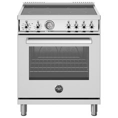 a silver stove with two burners and one oven door open on an isolated white background