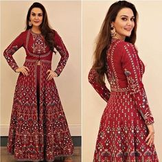 Preeti Zinta, Maroon Kurti, Panjabi Suit, Anarkali Kurtis, Diwali Outfits, Bandhani Dress, Heavy Dresses, Kurti Patterns, Indian Gowns Dresses