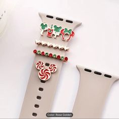 Brand New! Set Of Four Holiday Charms For Your Apple Watchband Mickey Candy Swirl Icon Red & Green Crystals Hearts Disney Favorite Things All In Rose Gold Swirl Icon, Apple Watch Charms, Watch Charms, New Mickey Mouse, Disney Favorites, Disney Jewelry, Green Crystals, Crystal Heart, New Set