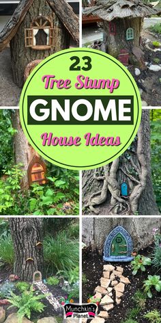 Tree Stump Gnome House Ideas Stump Fairy Garden Ideas, Tree Stump House Ideas, Large Stump Ideas, Diy Outdoor Fairy Garden Ideas, Tree Stump Fairy House Diy Ideas, Gnome Home Tree Stump, Tree Stump Ideas Outdoor Fairy Garden, Knomes Garden Ideas