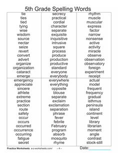 the 5th grade spelling worksheet