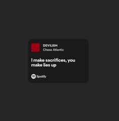 a black and red business card with the words devluh chase atlantic i make scarities, you make lies up