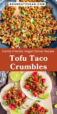 three taco crumbles on a plate with the title above it