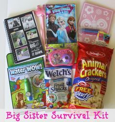 the big sister survival kit is packed with snacks