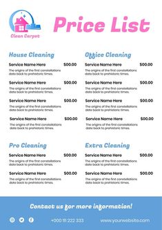 the price list for house cleaning services