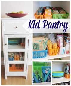 a collage of pictures with the words kid pantry